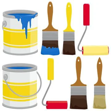 Paint cans, brushes and paint rollers. Vector illustration Stock Illustration