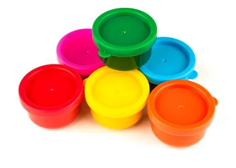 Paint cans of different colors Stock Photos