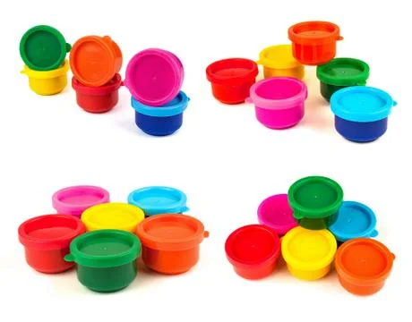 Paint cans of different colors, set Stock Photos