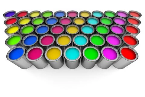 Paint cans on white 3D render Illustrazione stock