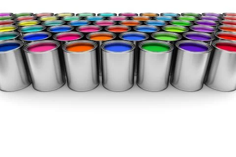 Paint cans on white 3D render Illustrazione stock