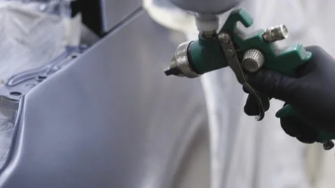 Paint the car in specialised workshop. Modern paint booth for car painting Stock Footage 194802569