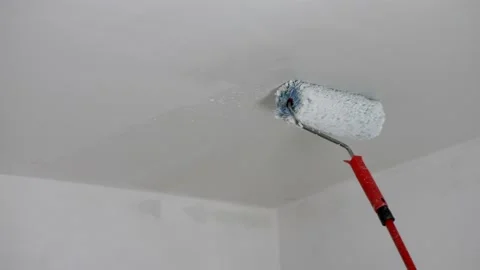 To paint the ceiling with white paint use a paint roller Stock Footage 236457803