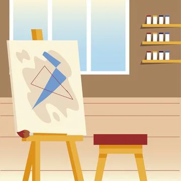 Paint class art studio with canvas easel chair brush Illustrazione stock