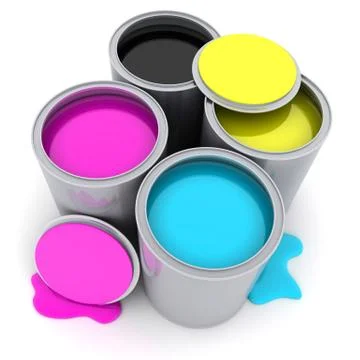 Paint CMYK on white background (done in 3d) Stock Illustration