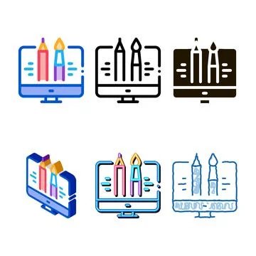 Paint on computer icon vector multistyle outline Stockillustratie