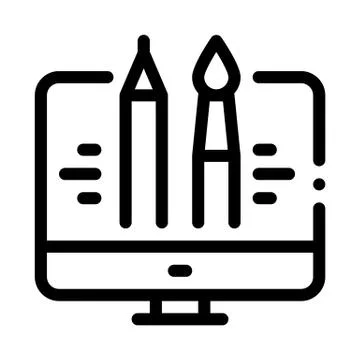 Paint on computer icon vector outline illustration Stock Illustration