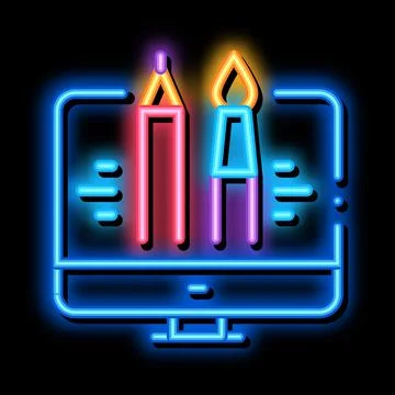 Paint on computer neon glow icon illustration 스톡 일러스트