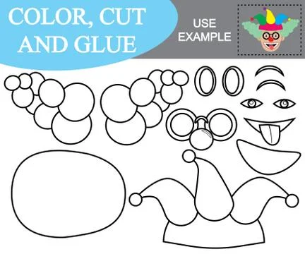 Paint, cut and paste the image of face of clown. Game for children. Stock Illustration