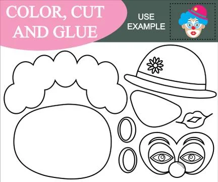 Paint, cut and paste the image of clown. Game for children. Stock Illustration