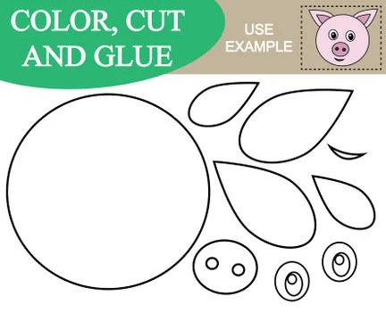 Paint, cut and paste the image of face of pig. Game for children. Stock Illustration