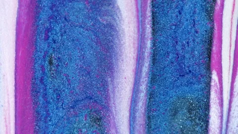 Paint drip glitter fluid spill blue pink ink flow Video stock 265020672