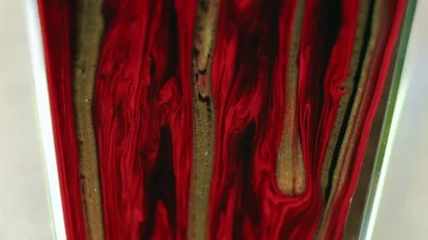 Paint drip glitter fluid spill red gold black ink Stock Footage 266762736