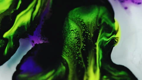 Paint drip ink flow neon fluid mix green black dye Stock Footage 255563612