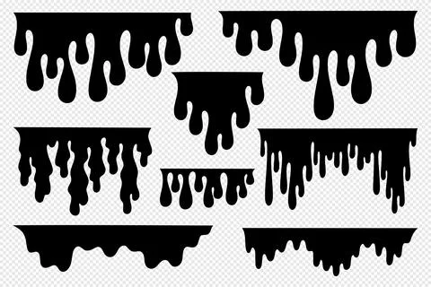 Paint drip. Melting droplets. Liquid flow. Dripping drop. Oil or blood splash Stock Illustration