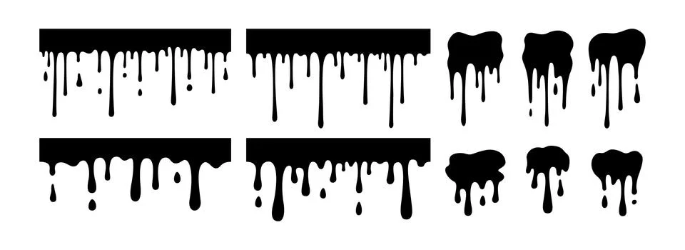 Paint dripping blob set current black silhouette Stock Illustration