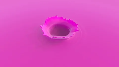 Paint drop falling in slow motion in pink paint and making  crown splash Stock Footage 109915679