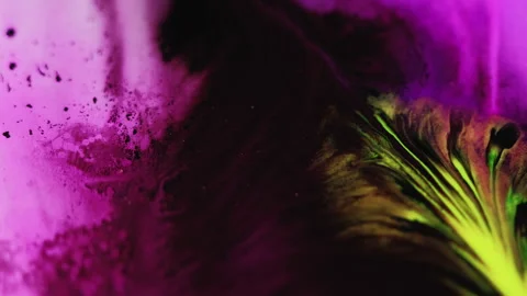 Paint drop ink blend in water purple yellow flow Video stock 256623457