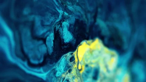Paint flow sparkling ink spill blue yellow fluid Vídeos de archivo 282667935
