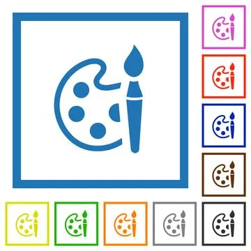 Paint kit alternate flat framed icons Stock Illustration