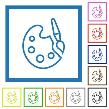 Paint kit outline flat framed icons Stock Illustration