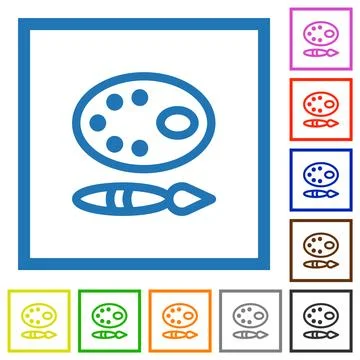 Paint kit outline flat framed icons 스톡 일러스트
