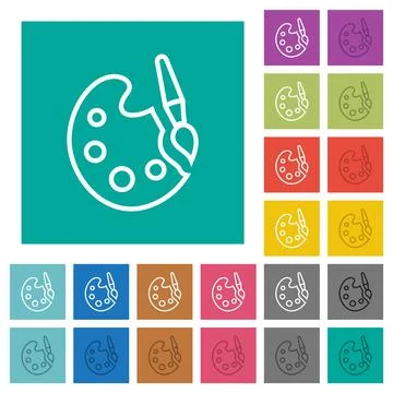 Paint kit outline square flat multi colored icons Stock Illustration
