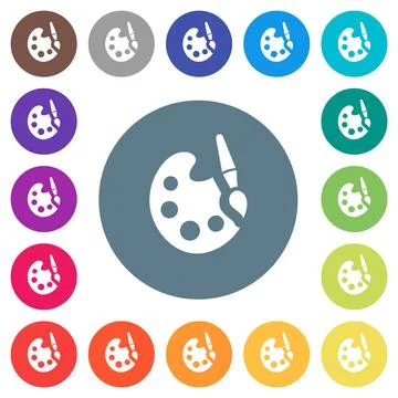 Paint kit solid flat white icons on round color backgrounds 库存插图