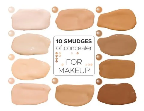 Paint Liquid Foundation Smudges. Makeup Concealer Gel. Vector Realistic Swatch Stock Illustration