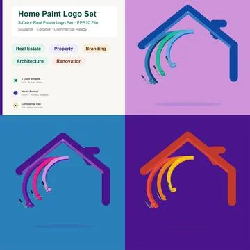 Paint Logos Set Vector Color Palette Art Brush Branding Stock Illustration