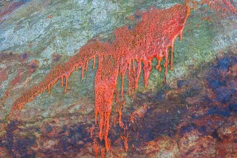 Paint or other liquid is splashed on the stone. Stock Photos