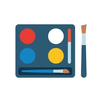 Paint palette and brush flat vector illustration Stock Illustration