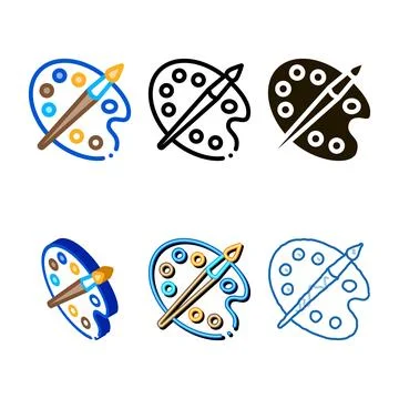 Paint palette with types brush icon vector outline Stock Illustration