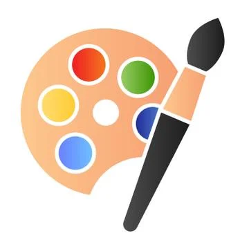 Paint pallet and brush flat icon. Color palette with artbrush symbol, gradient Stock Illustration