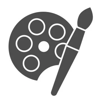 Paint pallet and brush solid icon. Color palette with artbrush symbol, glyph Stock Illustration