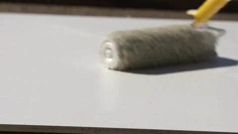 Paint plywood with a roller Stock Footage 265072286