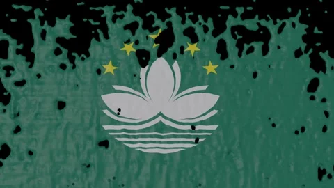 Paint Pouring of the Macau Flag (w/ Matte) Stock Footage 312840935