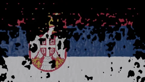Paint Pouring of the Serbian Flag (w/ Matte) Stock Footage 300067832