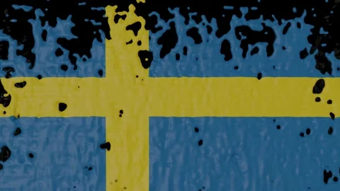 Paint Pouring of the Swedish Flag Stock Footage 264810071