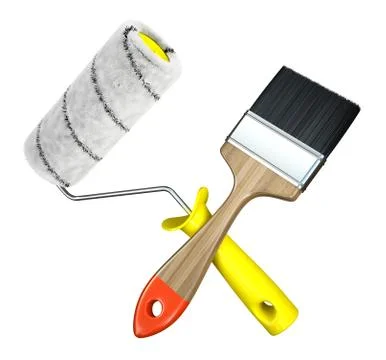 Paint roller and brush isolated on white background Stock Illustration