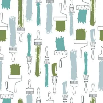 Paint roller and  brushes. Vector  pattern. Stock Illustration