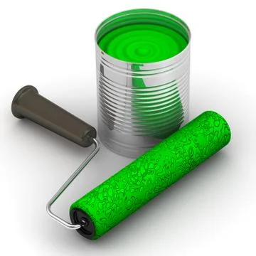 Paint roller and open can with paint 스톡 일러스트