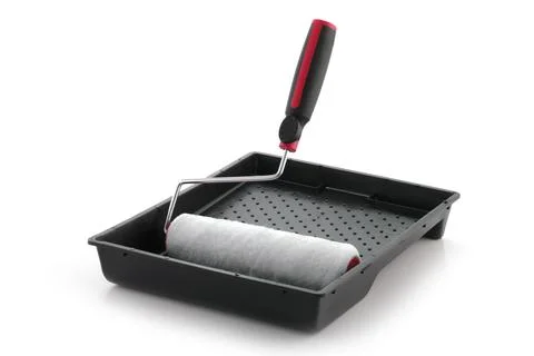 Paint roller and tray on white Stock Illustration