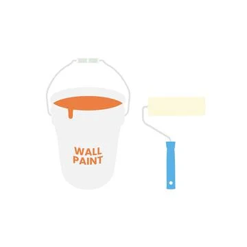 Paint Roller and Wall Paint Bucket Flat Illustration. Clean Icon Design Ele.. Stock Illustration