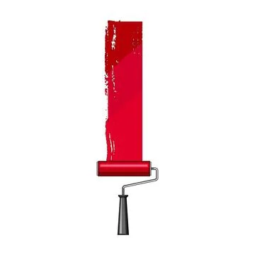 Paint roller applying red paint stroke on white Stock Illustration