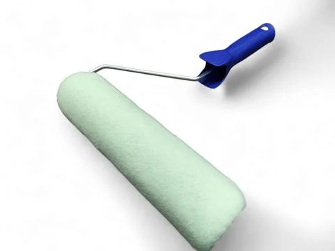 Paint roller with blue plastic handle isolated on white Photos