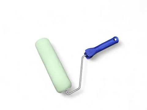 Paint roller with blue plastic handle isolated on white Stock Photos