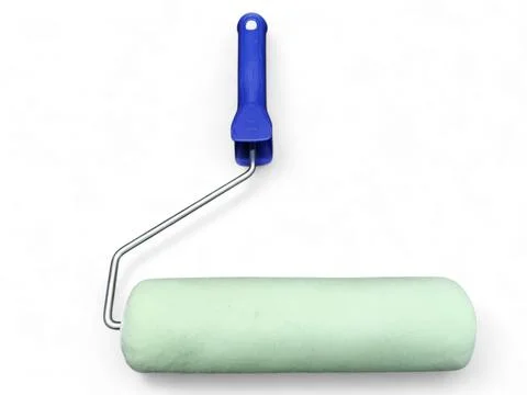 Paint roller with blue plastic handle isolated on white Stock Photos