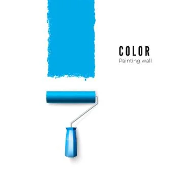 Paint roller brush. Blue paint texture when painting with a roller. Vector il Stock Illustration