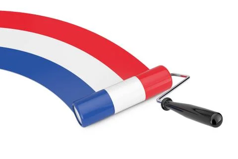 Paint Roller Brush with Netherlands Flag. 3d Rendering Illustrazione stock
